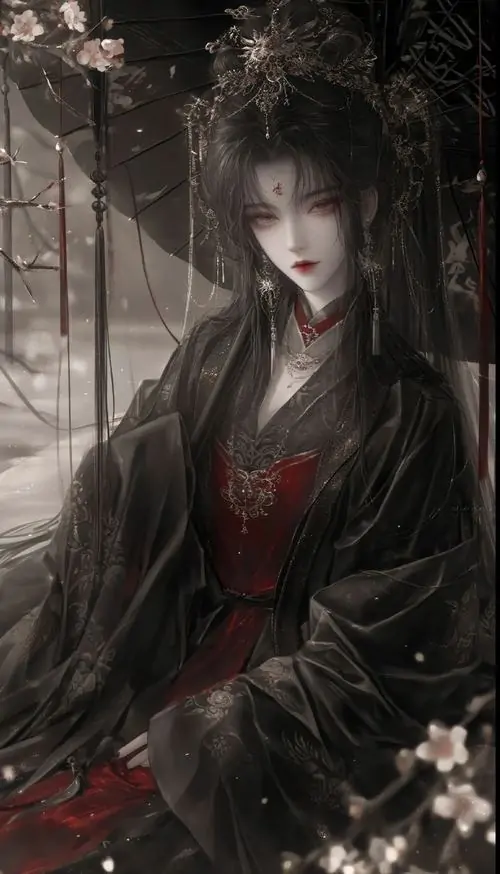 26 Trong khu vườn rũ bóng liễu, thiếu nữ cung đình cúi đầu trước bàn đá, trâm cài tóc nghiêng nhẹ theo gió, vẻ đẹp u sầu không phô bày mà thấm chậm, khiến bức hình mềm như một bài thơ cũ