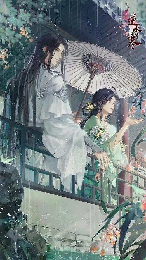 3 Hình ảnh anime hai thiếu nữ trong ảnh anime cổ phong nữ buồn tựa bên thuyền và ô giấy, áo xanh ngà bay nhẹ giữa hoa lá, cảnh ven nước dịu dàng như một buổi chia tay lặng, vừa thơ vừa dễ thương