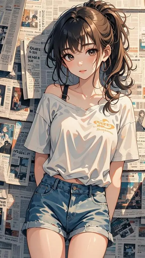 3 Hình nền cô bé minh họa mặc áo trắng rộng cùng quần short jean, ngồi tự nhiên bên ô cửa sáng, tóc buộc gọn làm gương mặt thêm xinh, vẻ trong trẻo hòa với nhịp phố phía sau khiến bức hình trông gần gũi và rất cute