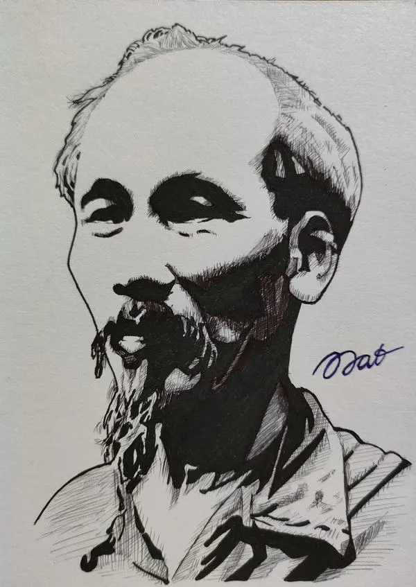 5 Chân dung lãnh tụ Hồ Chí Minh dạng ký họa tối giản nhấn vào đường nét gương mặt và phong thái ung dung rất dễ nhận ra