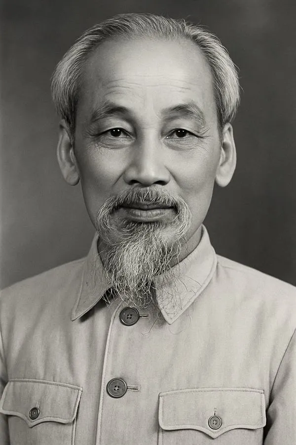 9 Hình chân dung Bác Hồ trắng đen với áo kaki chỉnh tề gợi cảm giác trang nghiêm và ấm áp trong một bố cục rất gọn