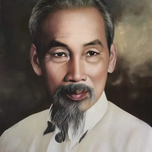 25 Tranh vẽ Bác Hồ tả thực với nền mờ ấm làm rõ đôi mắt sáng và khả năng gợi niềm kính yêu mạnh mẽ