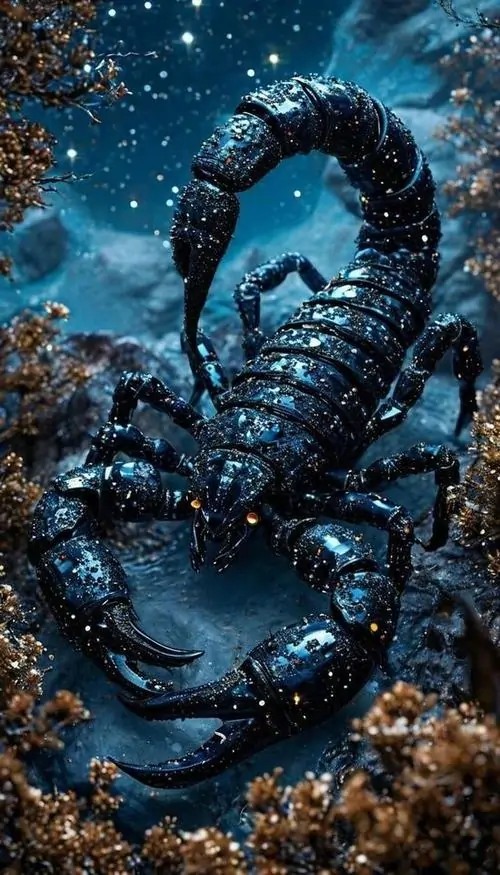 10 Hình Scorpio xanh lam như giáp nước với con bọ cạp nổi khối mạnh mẽ dưới nền biển sao hợp phong cách nam cá tính