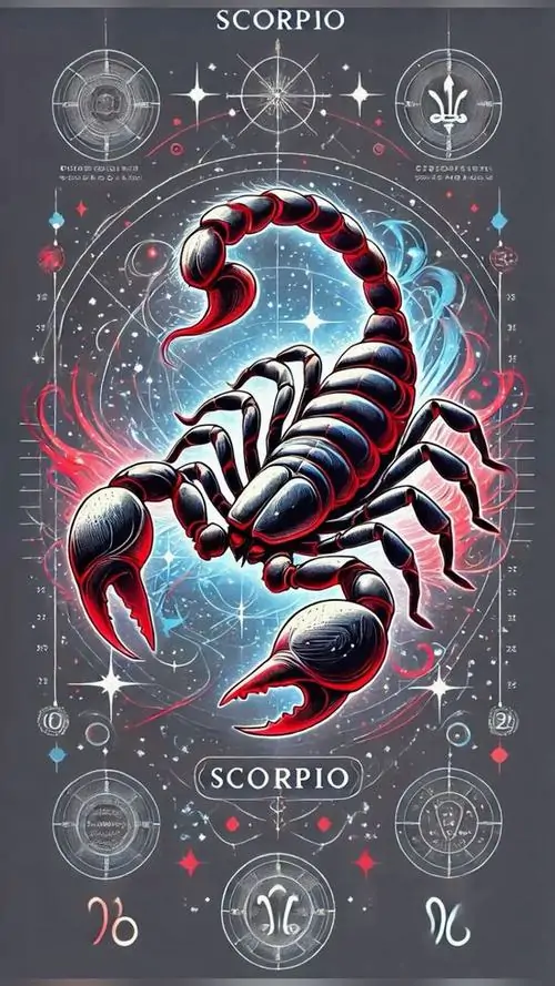 13 Hình nền 4K Bọ Cạp nền xám huyền học với con bọ cạp đỏ sáng và các ký hiệu cung hoàng đạo đặt quanh khung nhìn rất rõ