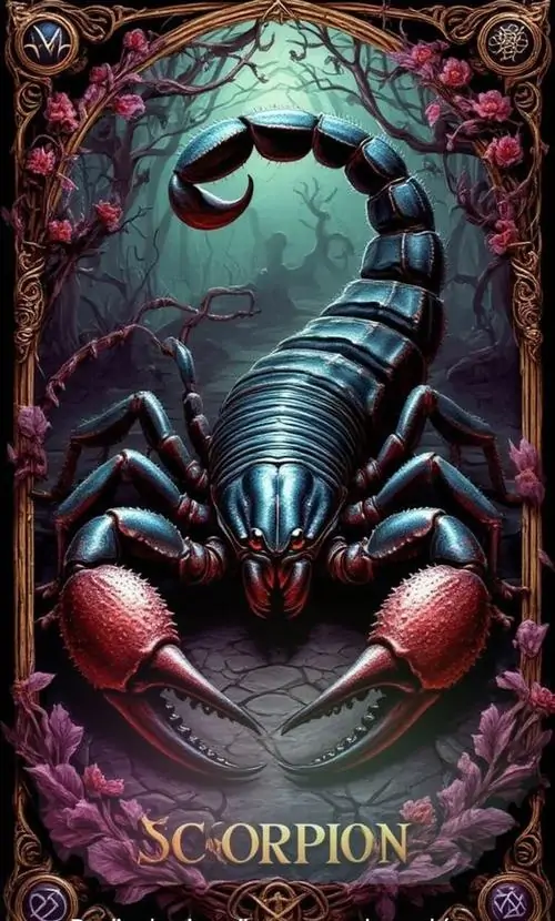 19 Hình Bọ Cạp đầu lâu xanh ngọc với càng đỏ nổi bật giữa khung hoa văn ma mị đúng chất anime tối và cá tính rất mạnh
