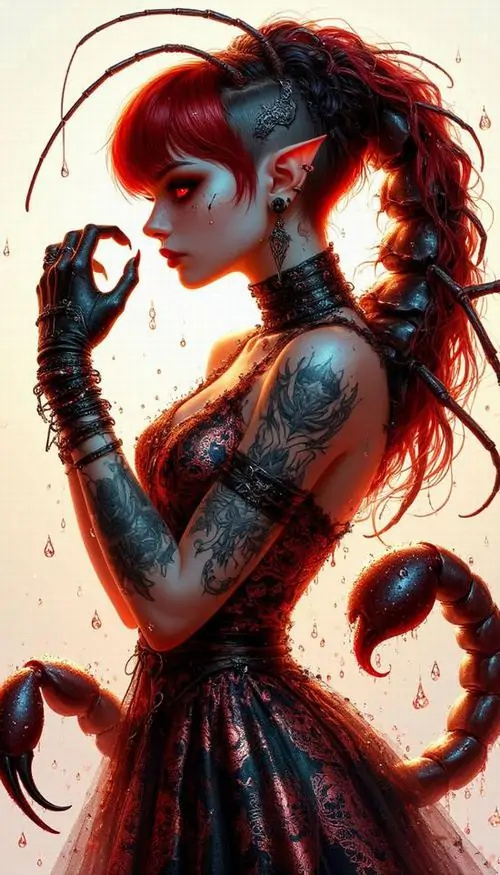 21 Hình nền đẹp Hổ Cáp vẽ nữ đỏ rực cùng chiếc đuôi bọ cạp uốn cong phía sau tạo vẻ nóng lạnh đan xen cho nữ cá tính