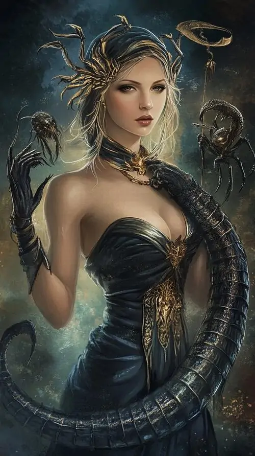 25 Hình nền điện thoại Thiên Yết chân dung nữ tóc sáng ôm rắn đen trong nền biển sương lạnh mang thần thái bí ẩn rất điện ảnh