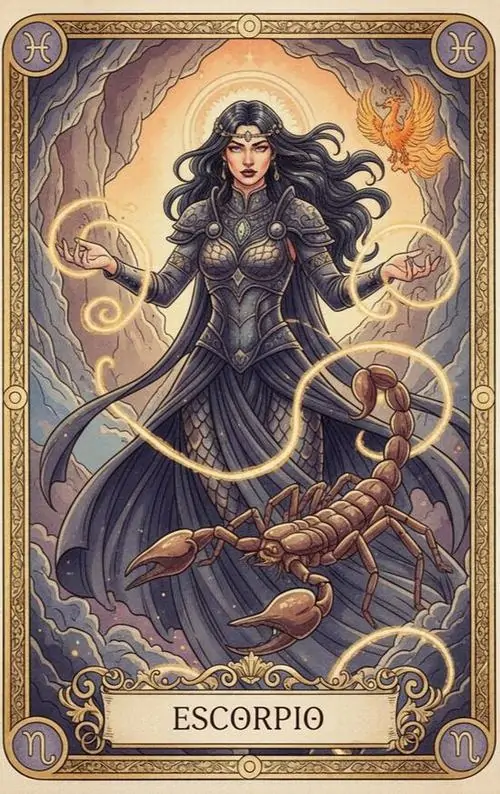 7 Hình nền điện thoại Thiên Yết dạng nữ thần tarot khoác váy tối ôm lấy bọ cạp vàng tạo vẻ mê hoặc đầy chất cung hoàng đạo