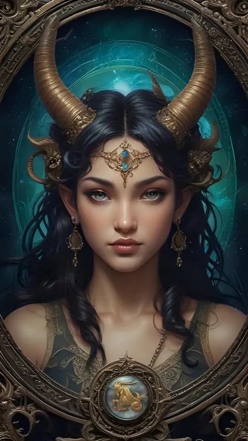 29 Ảnh nền đt iphone thiếu nữ cầm ký hiệu ma kết bằng vàng, nền tối sang trọng và bố cục tối giản hợp màn hình khóa