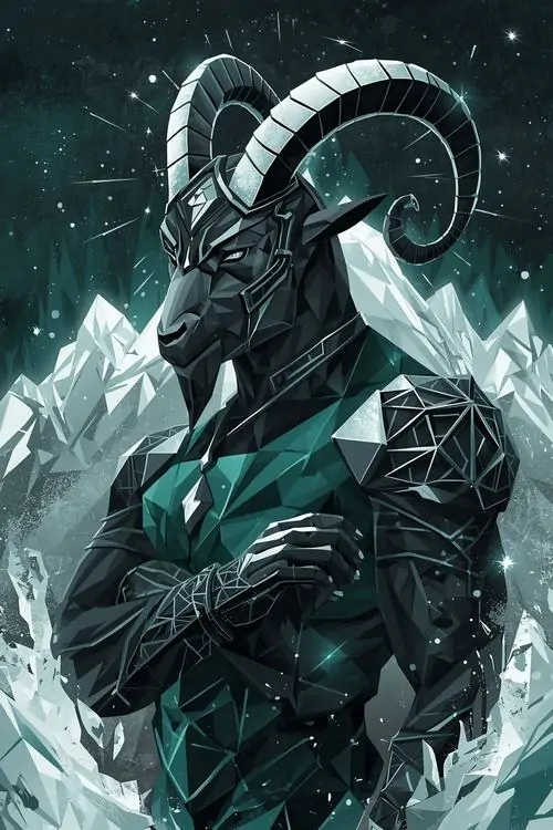 30 Hình chibi cô bé dê biển ngồi trên trăng lưỡi liềm, trang phục xanh than và thần thái trưởng thành tạo nét lạ đáng yêu