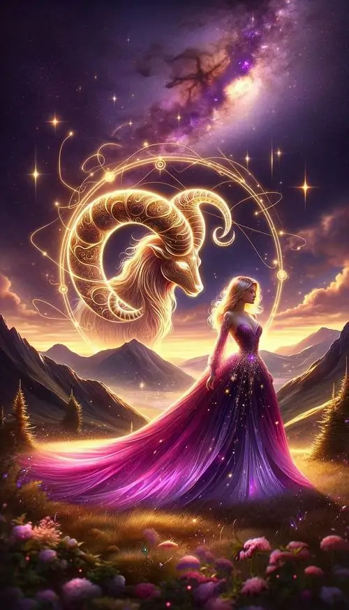 31 Hình nền đẹp cô gái đi qua hành lang sao trời, biểu tượng dê biển mờ phía xa và nội tâm sâu nhưng kín rất rõ