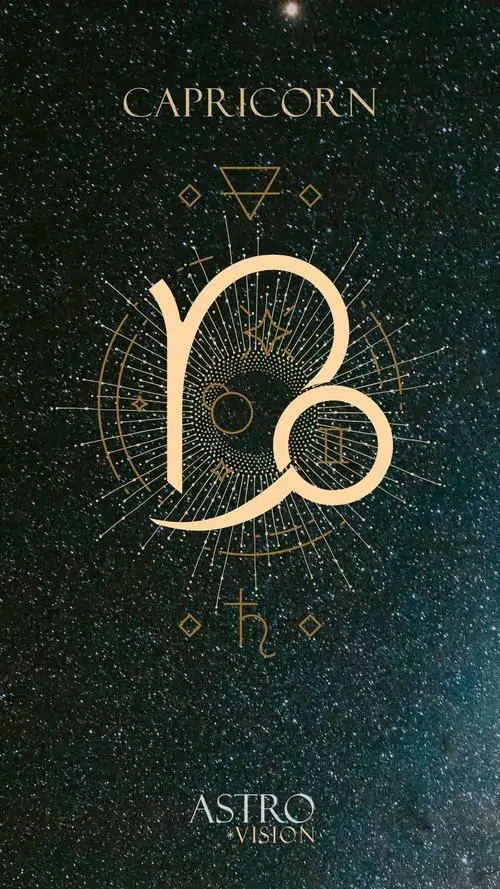 4 Hình nền 4K tối giản với ký hiệu Capricorn ánh vàng, nền xanh đen lấp sao, hợp gu trưởng thành tinh gọn