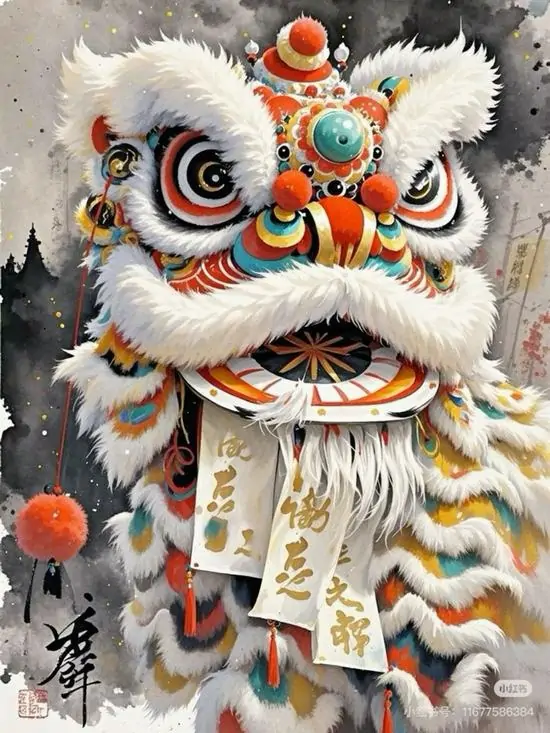 35 Ảnh con lân đẹp phong cách chibi với thân hình nhỏ tròn và sắc hồng tím tạo nét đáng yêu nhưng vẫn đậm lễ hội