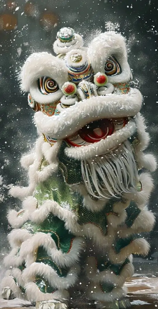 11 Ảnh nền poster lân sư rồng song đấu bằng mực và màu đối lập tạo cảm giác sân đình cổ kính cùng nhịp trống hội