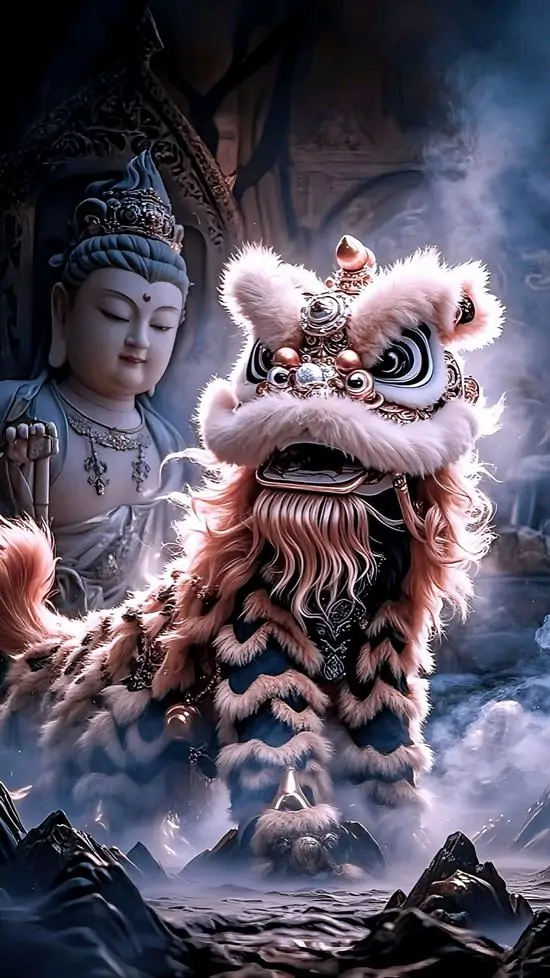 19 Ảnh minh họa con lân trắng hồng tạo hình chibi với dáng nhảy mềm và gương mặt đáng yêu làm tổng thể thêm vui tươi