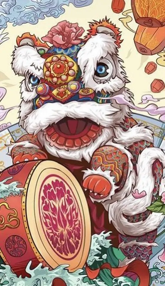 15 Ảnh trang trí con lân nhảy trên phố đèn lồng cạnh trống hội tạo cảm giác rộn rã rất hợp không khí đêm Tết