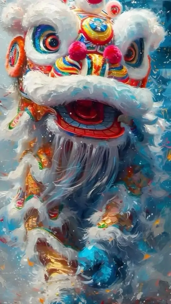 28 Hình nền đẹp đầu lân trắng đặt trên bục cao trong hội quán giúp người xem chú ý vào sừng lân và đường viền đỏ