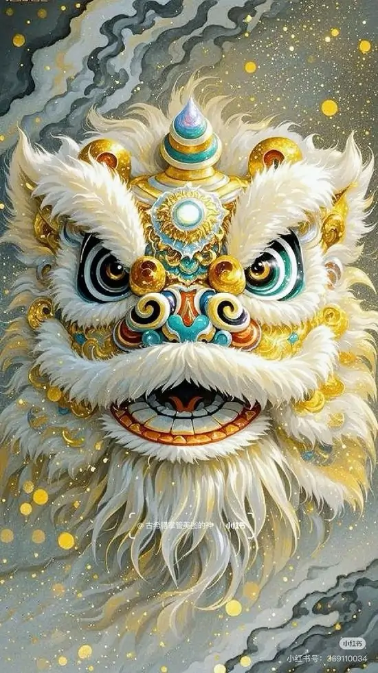 9 Ảnh nền đt Iphone đầu lân trắng đỏ ngẩng cao giữa trời xanh và đèn lồng tạo bố cục sáng rõ rất bắt mắt