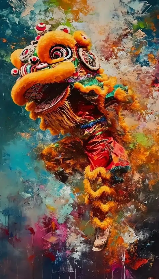 7 Hình nền điện thoại tranh lân sư rồng cổ điển với họa tiết viền vàng và sắc đỏ gợi không khí khai xuân đậm nét