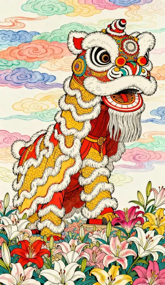 2 Ảnh nền ghi lại người biểu diễn lân sư rồng trong trang phục hiện đại với dáng đứng mạnh mẽ và thần thái đầy tự tin