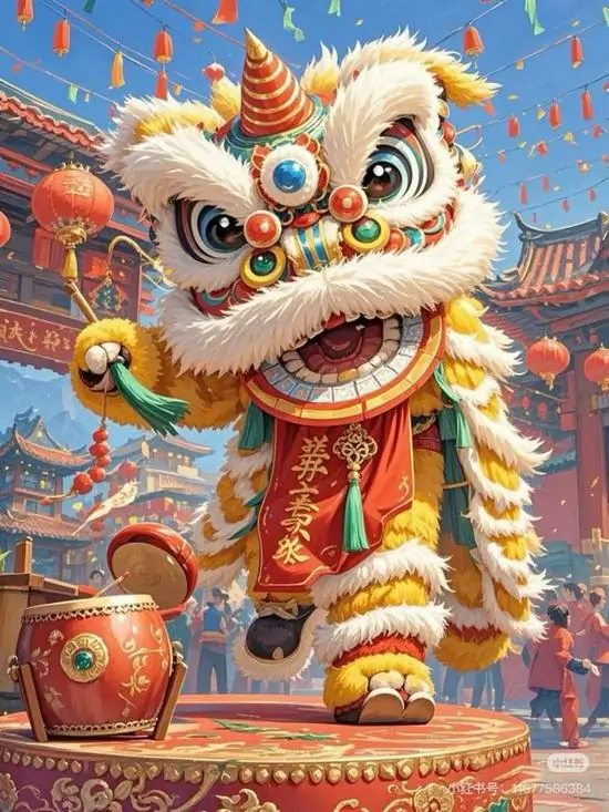 24 Ảnh con lân đẹp trên phố treo đèn lồng đỏ gợi không khí Tết Trung thu và vẻ náo nhiệt của đám đông phía sau