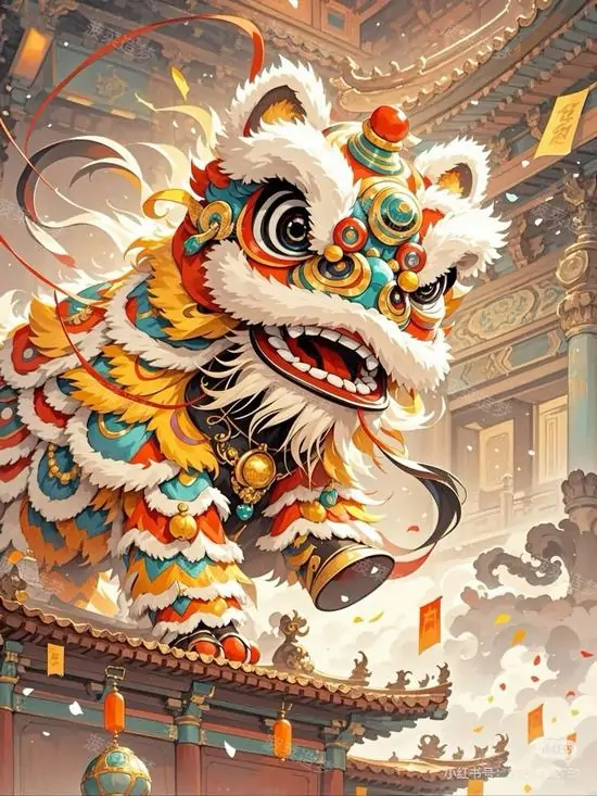 21 Ảnh múa lân đẹp tông pastel với đầu lân nhỏ giữa hoa nở và mây lượn hợp làm hình nền cho ngày đầu năm