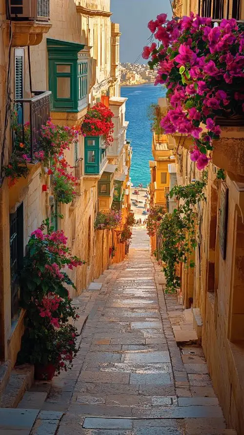 19 Lối đi nhỏ phủ hoa giấy và tường vàng tạo ảnh Địa Trung Hải ấm áp gợi chất thơ rất riêng của vùng biển nắng