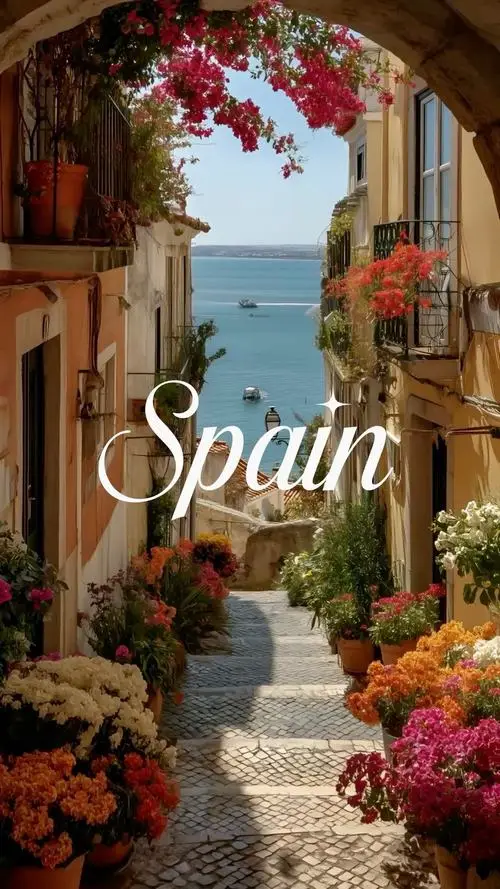 34 Lối vào phủ hoa cùng chữ Spain tạo bộ ảnh Tây Ban Nha ấm áp với cảm giác chào đón và bảng màu rực rỡ