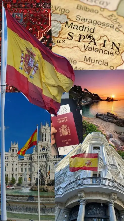 35 Quốc kỳ bay bên tấm biển gợi hình ảnh Tây Ban Nha giàu bản sắc với không khí đường phố đầy sức sống