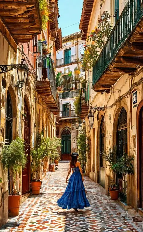 7 Con ngõ lát đá với ban công sắt và tà váy xanh tạo nên ảnh phố cổ nghệ thuật đậm chất Tây Ban Nha