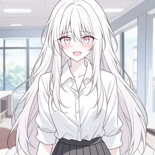 31 Cô gái hoạt hình tóc trắng ôm ly nhỏ trong quán ấm, mái tóc xõa mềm và đôi mắt tròn nhìn lên đầy mong chờ làm ảnh hoạt hình nữ tóc bạc này trông thật xinh, ngọt và gần gũi như một chiều mưa