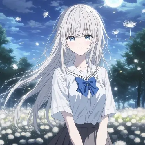 35 Cô gái tóc trắng mặc hoodie tai mèo sáng màu đứng giữa khung cảnh xanh trong, giơ tay chữ V vui nhộn và mỉm cười rất tươi, tạo nên bức ảnh hoạt hình nữ tóc bạc cực dễ thương và nhí nhảnh