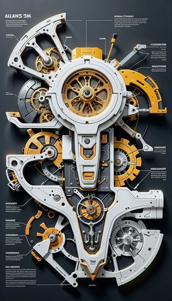 14 Ảnh nền HD sơ đồ máy móc vàng bạc dựng khối rõ từng bánh răng hợp laptop và desktop công nghiệp