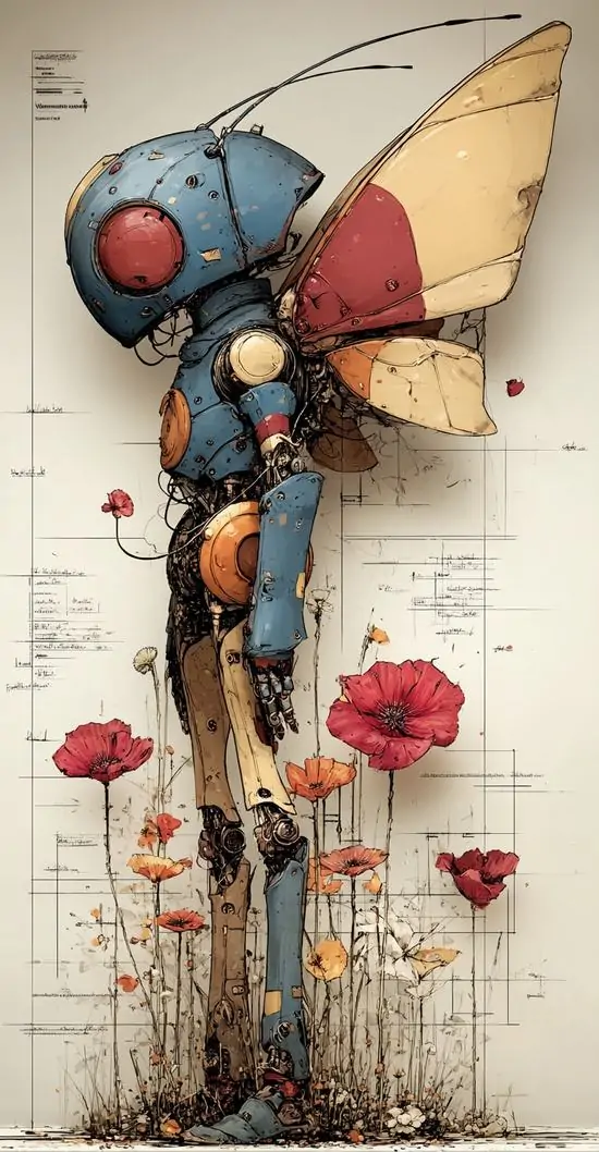 16 Hình robot ô đỏ dáng buồn trên nền giấy cũ là ảnh nền full hd cho đt mang cảm giác hiện đại