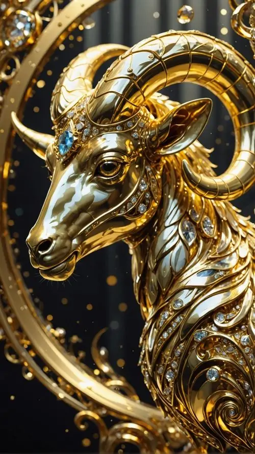 10 Hình nền tuổi Mùi cận cảnh đầu dê ánh kim giữa họa tiết vàng đen giúp tôn vẻ thanh nhã và hút vận may