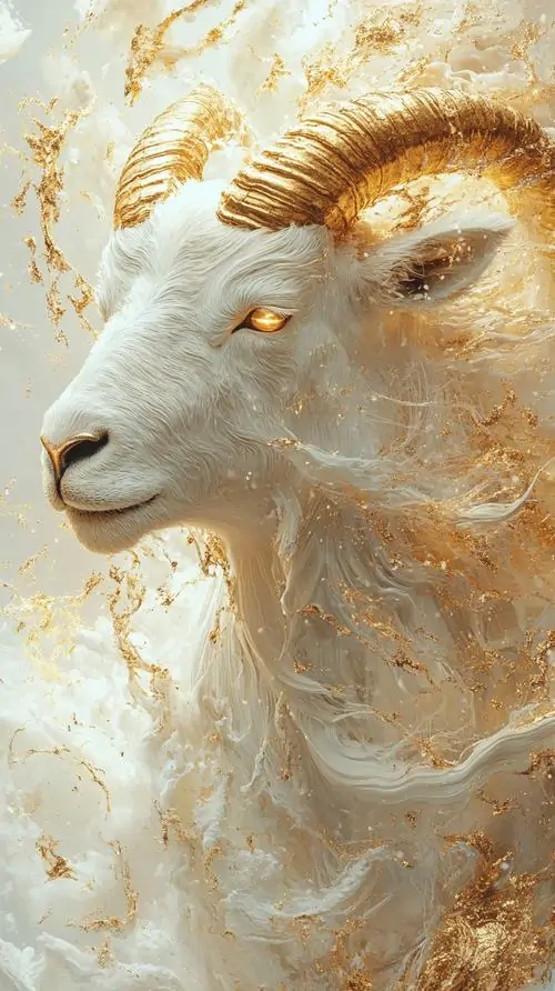20 Hình nền con dê chân dung trắng phát sáng với nền kem vàng tạo cảm giác an hòa và thu hút điều thuận lợi