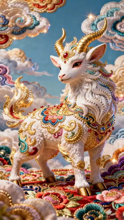 13 Ảnh nền dê phong thủy vẽ dê trắng ngọc bước trên mây sắc màu đem cảm giác hanh thông và gọi mời tài lộc