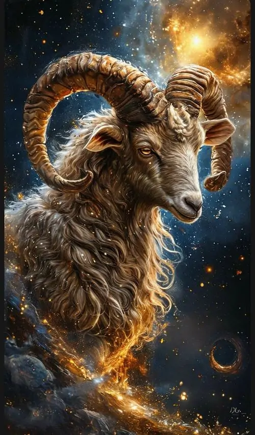 15 Ảnh nền con dê tông đêm nhấn bộ lông mượt cùng vòng sáng quanh sừng tạo cảm giác vượng vận và che chở