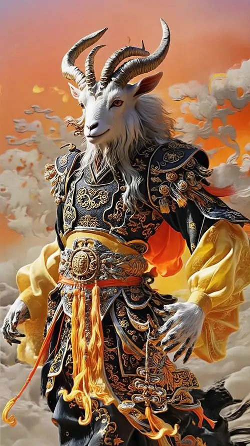 3 Ảnh nền tuổi Mùi dựng hình dê uy phong trong sắc cam lửa tạo cảm giác hanh thông và tiếp thêm vượng vận