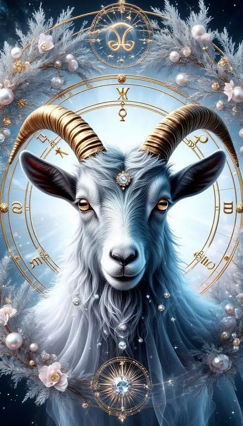 6 Hình nền Dương cát tường đặt chân dung dê trong vòng sáng thiên giới gợi cát tường và bình an cho người tuổi Mùi