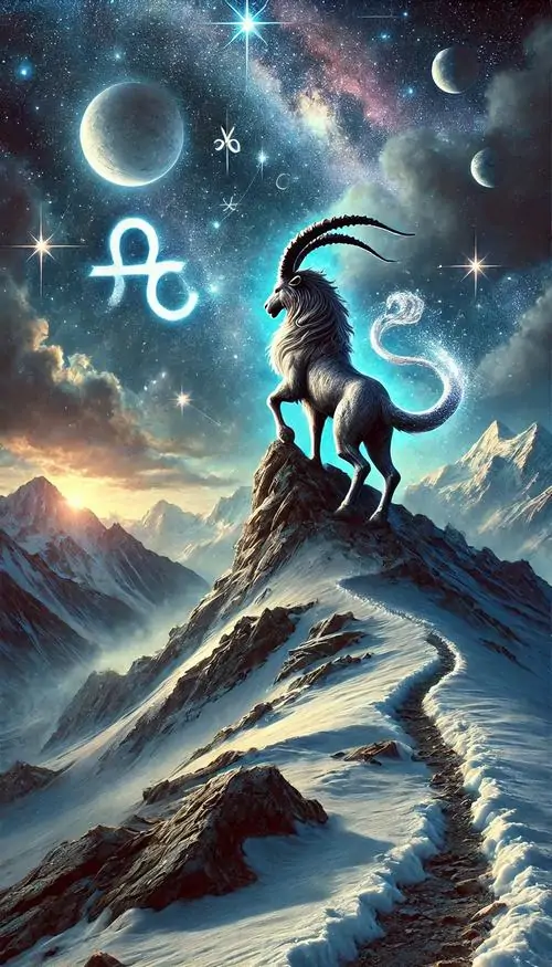 7 Ảnh nền tuổi Mùi khắc họa bóng dê trên đỉnh núi cùng chòm sao mơ màng như lời chúc may mắn cho hành trình mới