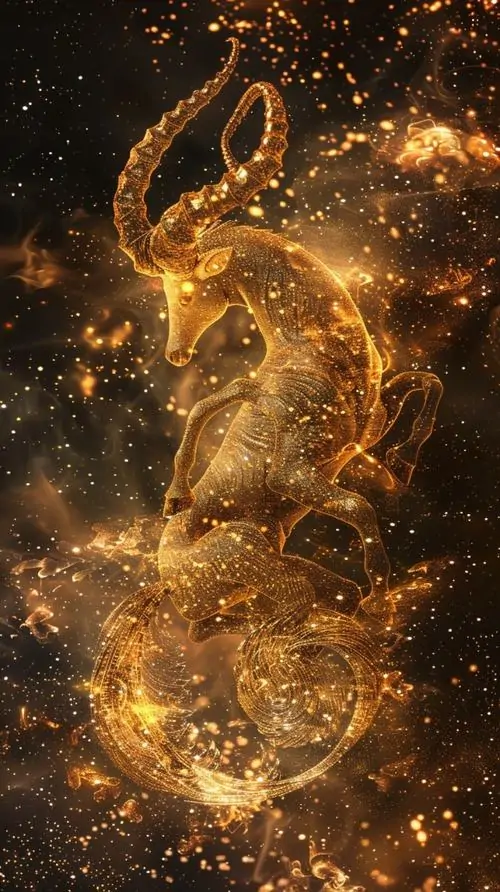 8 Hình nền con dê ánh vàng tạo dáng linh vật bùng sáng giữa nền tối như chiêu tài và giữ cát khí quanh màn hình