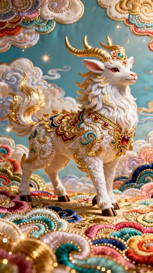 16 Hình nền Dương cát tường cho thấy dê trắng bước giữa mây ngũ sắc gợi may mắn và đường công việc thuận lợi