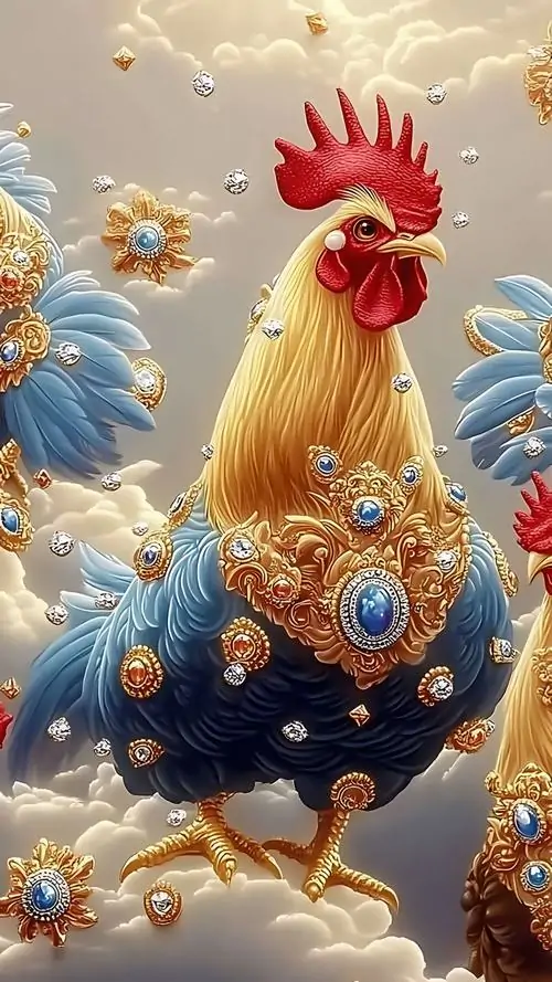 9 Ảnh nền đt con gà vàng giữa hoa xanh ngọc toát lên vẻ đại cát nhẹ nhàng rất hợp người thích chiêu tài ấm áp