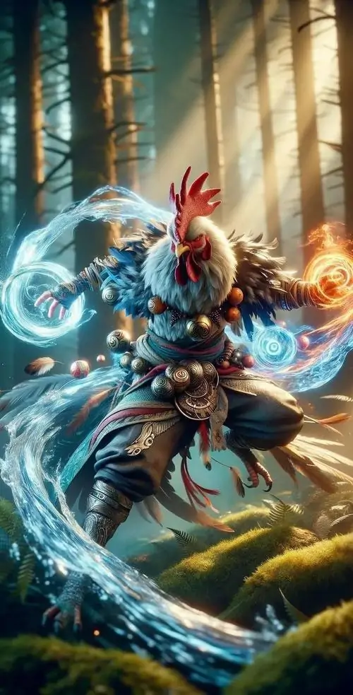 16 Ảnh nền 4K mô tả chiến kê xanh lam giữa rừng sáng huyền ảo đem lại cảm giác hộ mệnh và thuận lợi cho người tuổi Dậu