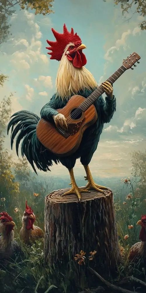 19 Ảnh nền điện thoại gà chơi đàn trên gốc cây tạo nét vui mắt độc lạ vẫn giữ cảm giác phong thủy sáng sủa và hút lộc