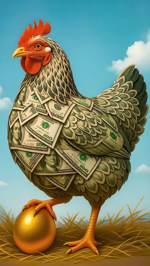 20 Ảnh wallpaper gà mái phủ tiền giấy đứng cạnh trứng vàng gợi sung túc tài lộc đầy nhà và niềm vui đủ đầy