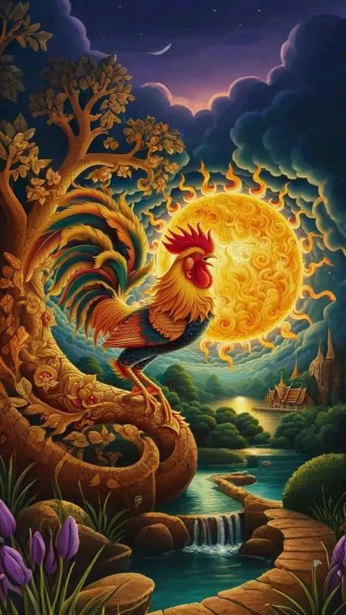 29 Hình nền điện thoại con gà có sắc vàng chiêu tài phối hoa mẫu đơn tạo cảm giác phú quý và hợp người làm ăn