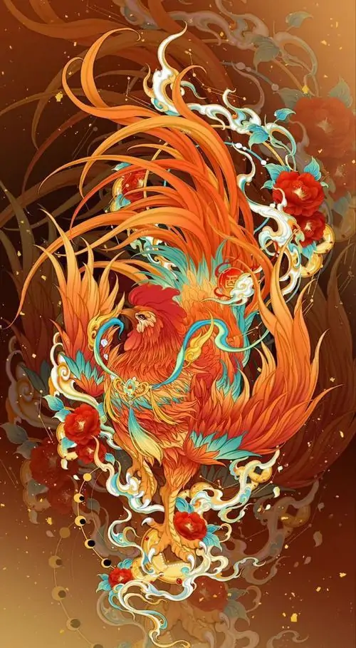 4 Hình nền đẹp mô tả linh vật tuổi Dậu bùng lên như lửa xoáy mang năng lượng chiêu tài và tinh thần thăng tiến rõ nét