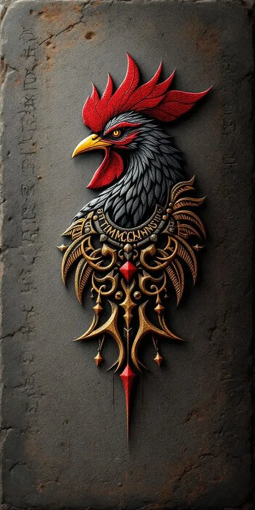 7 Hình nền điện thoại con gà đen 3D chạm nổi trên nền tối tôn mào đỏ sắc gợi bảo hộ và xua năng lượng tiêu cực